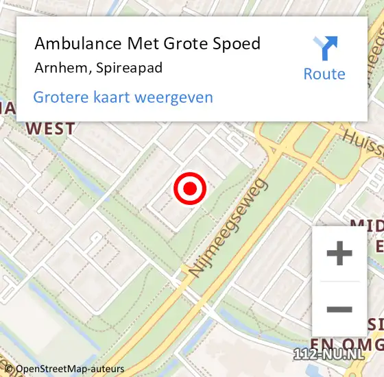 Locatie op kaart van de 112 melding: Ambulance Met Grote Spoed Naar Arnhem, Spireapad op 15 juli 2021 18:18