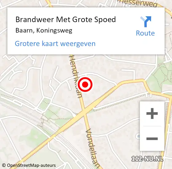 Locatie op kaart van de 112 melding: Brandweer Met Grote Spoed Naar Baarn, Koningsweg op 15 juli 2021 18:41