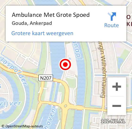 Locatie op kaart van de 112 melding: Ambulance Met Grote Spoed Naar Gouda, Ankerpad op 15 juli 2021 23:15