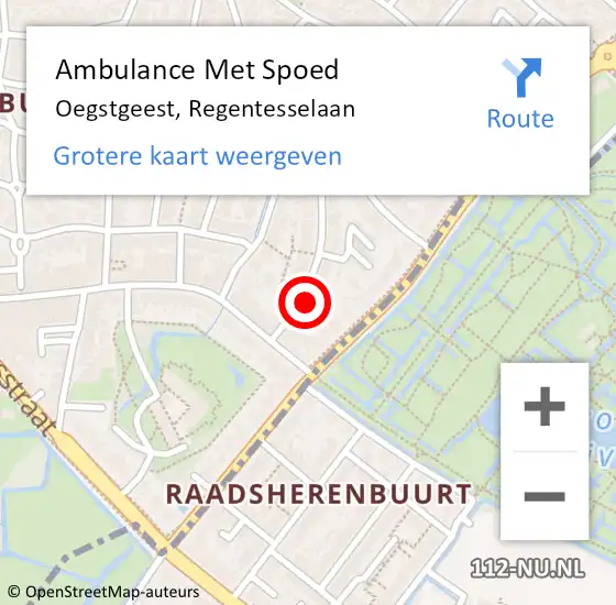 Locatie op kaart van de 112 melding: Ambulance Met Spoed Naar Oegstgeest, Regentesselaan op 16 juli 2021 03:59