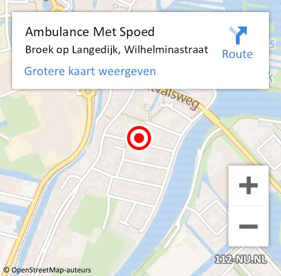 Locatie op kaart van de 112 melding: Ambulance Met Spoed Naar Broek op Langedijk, Wilhelminastraat op 16 juli 2021 05:06