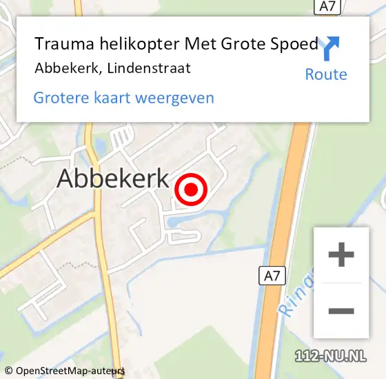 Locatie op kaart van de 112 melding: Trauma helikopter Met Grote Spoed Naar Abbekerk, Lindenstraat op 16 juli 2021 08:39