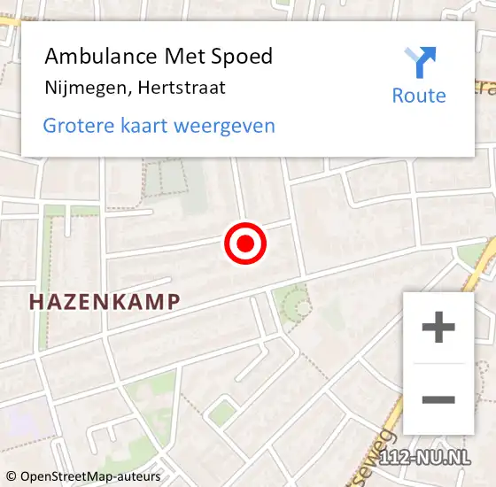 Locatie op kaart van de 112 melding: Ambulance Met Spoed Naar Nijmegen, Hertstraat op 16 juli 2021 10:41