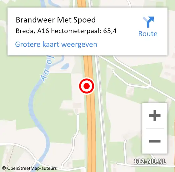 Locatie op kaart van de 112 melding: Brandweer Met Spoed Naar Breda, A16 hectometerpaal: 65,4 op 16 juli 2021 11:27