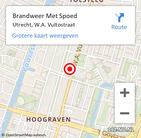 Locatie op kaart van de 112 melding: Brandweer Met Spoed Naar Utrecht, W.A. Vultostraat op 16 juli 2021 12:31