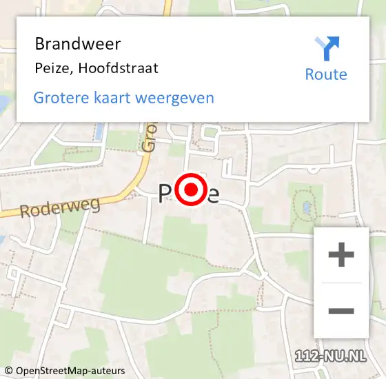 Locatie op kaart van de 112 melding: Brandweer Peize, Hoofdstraat op 16 juli 2021 12:38