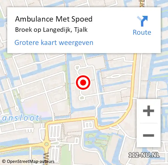 Locatie op kaart van de 112 melding: Ambulance Met Spoed Naar Broek op Langedijk, Tjalk op 16 juli 2021 13:00