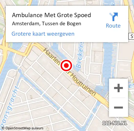 Locatie op kaart van de 112 melding: Ambulance Met Grote Spoed Naar Amsterdam, Tussen de Bogen op 16 juli 2021 13:11