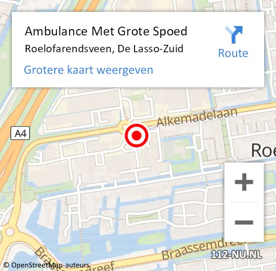 Locatie op kaart van de 112 melding: Ambulance Met Grote Spoed Naar Roelofarendsveen, De Lasso-Zuid op 16 juni 2014 17:23