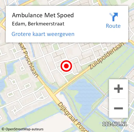Locatie op kaart van de 112 melding: Ambulance Met Spoed Naar Edam, Berkmeerstraat op 16 juli 2021 15:19