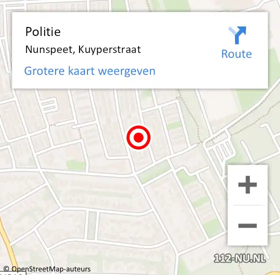Locatie op kaart van de 112 melding: Politie Nunspeet, Kuyperstraat op 16 juli 2021 16:13