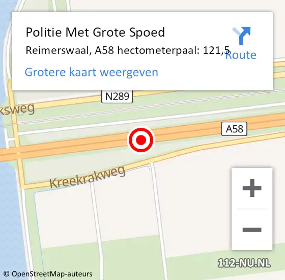 Locatie op kaart van de 112 melding: Politie Met Grote Spoed Naar Reimerswaal, A58 hectometerpaal: 121,5 op 16 juli 2021 18:41