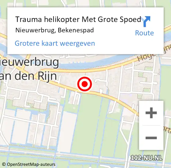 Locatie op kaart van de 112 melding: Trauma helikopter Met Grote Spoed Naar Nieuwerbrug, Bekenespad op 17 juli 2021 09:27