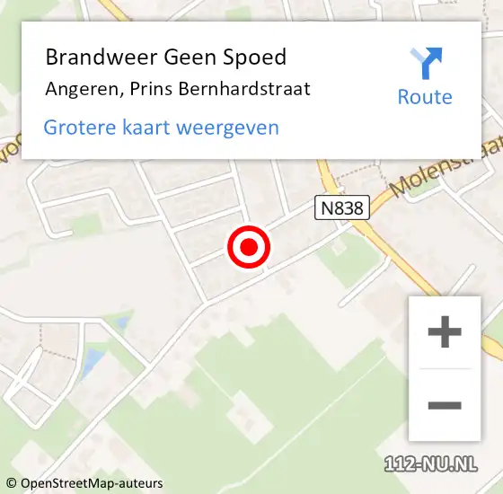 Locatie op kaart van de 112 melding: Brandweer Geen Spoed Naar Angeren, Prins Bernhardstraat op 17 juli 2021 12:57
