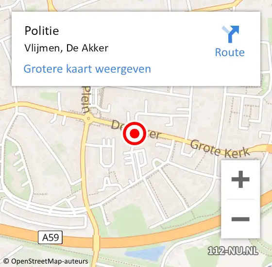 Locatie op kaart van de 112 melding: Politie Vlijmen, De Akker op 17 juli 2021 13:46