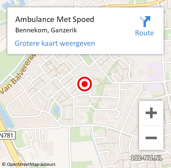 Locatie op kaart van de 112 melding: Ambulance Met Spoed Naar Bennekom, Ganzerik op 17 juli 2021 16:04