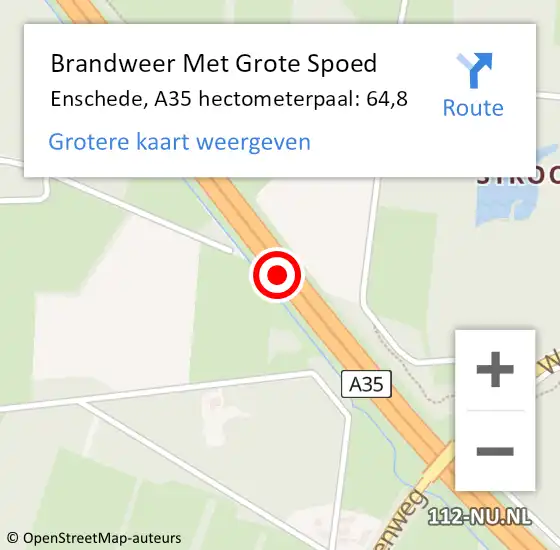Locatie op kaart van de 112 melding: Brandweer Met Grote Spoed Naar Enschede, A35 hectometerpaal: 64,8 op 17 juli 2021 16:30