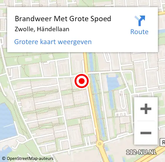 Locatie op kaart van de 112 melding: Brandweer Met Grote Spoed Naar Zwolle, Händellaan op 17 juli 2021 16:51