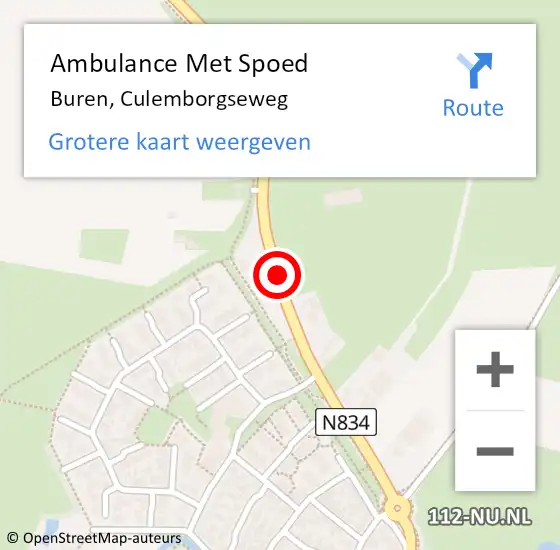 Locatie op kaart van de 112 melding: Ambulance Met Spoed Naar Buren, Culemborgseweg op 17 juli 2021 18:20
