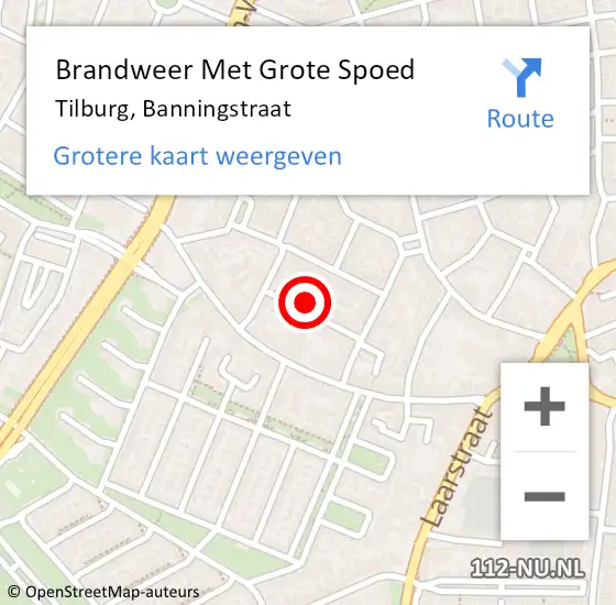 Locatie op kaart van de 112 melding: Brandweer Met Grote Spoed Naar Tilburg, Banningstraat op 17 juli 2021 19:57