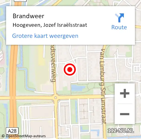 Locatie op kaart van de 112 melding: Brandweer Hoogeveen, Jozef Israëlsstraat op 17 juli 2021 21:41