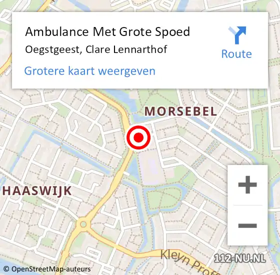 Locatie op kaart van de 112 melding: Ambulance Met Grote Spoed Naar Oegstgeest, Clare Lennarthof op 18 juli 2021 01:29