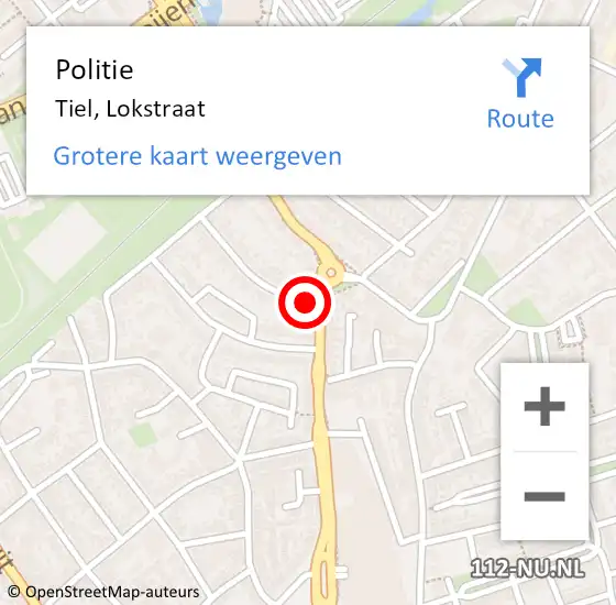 Locatie op kaart van de 112 melding: Politie Tiel, Lokstraat op 18 juli 2021 07:23