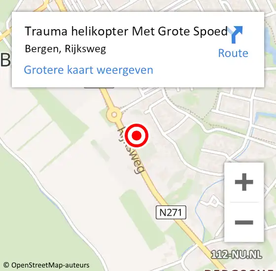Locatie op kaart van de 112 melding: Trauma helikopter Met Grote Spoed Naar Bergen, Rijksweg op 18 juli 2021 11:33