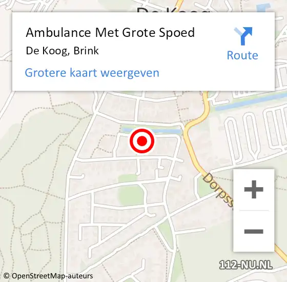Locatie op kaart van de 112 melding: Ambulance Met Grote Spoed Naar De Koog, Brink op 18 juli 2021 12:58