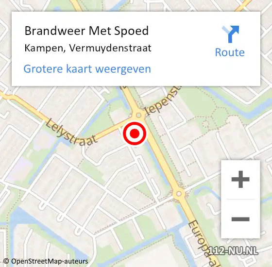 Locatie op kaart van de 112 melding: Brandweer Met Spoed Naar Kampen, Vermuydenstraat op 18 juli 2021 13:46