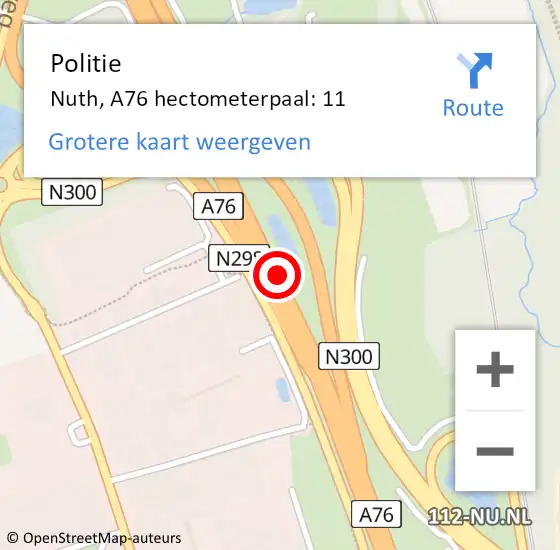 Locatie op kaart van de 112 melding: Politie Nuth, A76 hectometerpaal: 11 op 18 juli 2021 15:00
