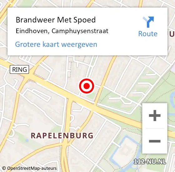 Locatie op kaart van de 112 melding: Brandweer Met Spoed Naar Eindhoven, Camphuysenstraat op 18 juli 2021 17:35