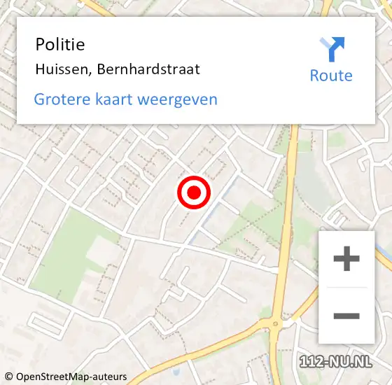 Locatie op kaart van de 112 melding: Politie Huissen, Bernhardstraat op 18 juli 2021 20:54