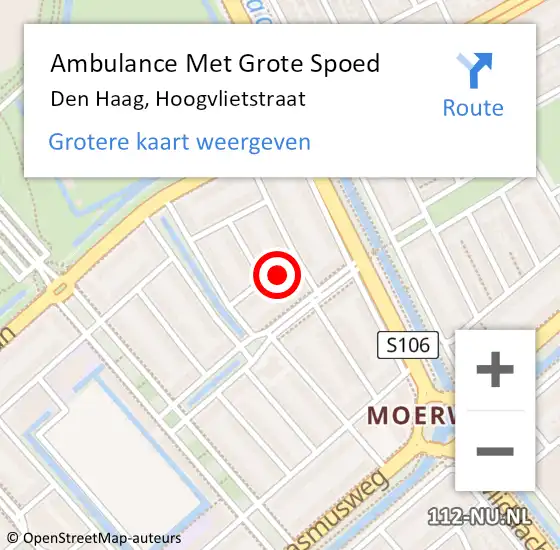 Locatie op kaart van de 112 melding: Ambulance Met Grote Spoed Naar Den Haag, Hoogvlietstraat op 18 juli 2021 21:28