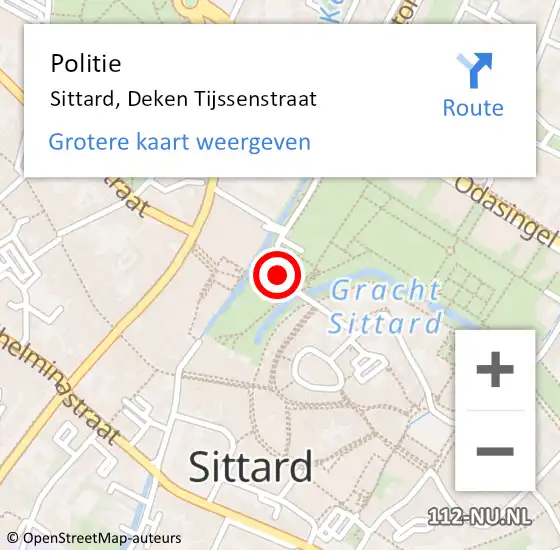 Locatie op kaart van de 112 melding: Politie Sittard, Deken Tijssenstraat op 18 juli 2021 22:06
