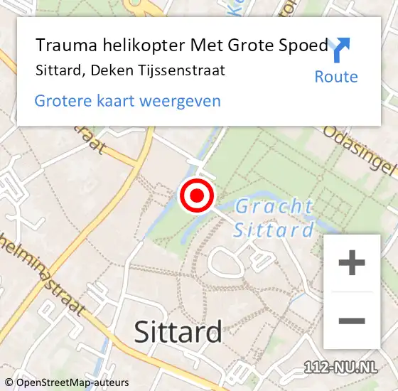 Locatie op kaart van de 112 melding: Trauma helikopter Met Grote Spoed Naar Sittard, Deken Tijssenstraat op 18 juli 2021 22:07