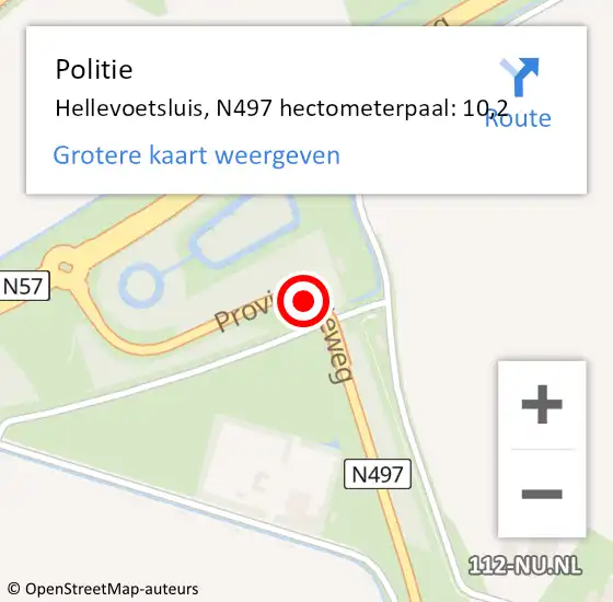 Locatie op kaart van de 112 melding: Politie Hellevoetsluis, N497 hectometerpaal: 10,2 op 19 juli 2021 08:52
