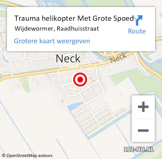 Locatie op kaart van de 112 melding: Trauma helikopter Met Grote Spoed Naar Wijdewormer, Raadhuisstraat op 19 juli 2021 11:56
