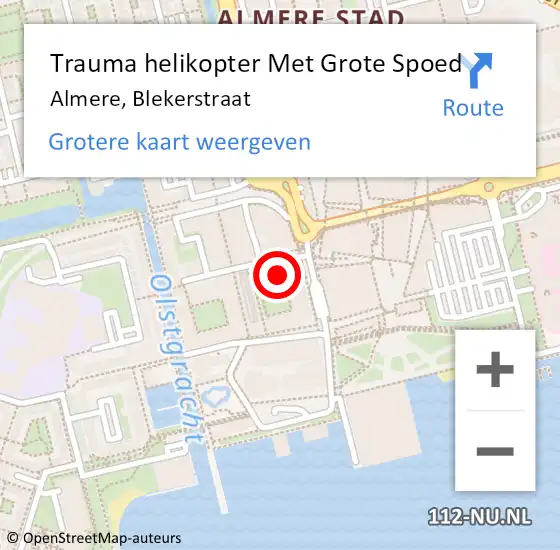 Locatie op kaart van de 112 melding: Trauma helikopter Met Grote Spoed Naar Almere, Blekerstraat op 19 juli 2021 20:01