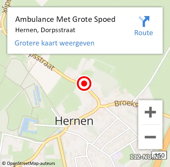 Locatie op kaart van de 112 melding: Ambulance Met Grote Spoed Naar Hernen, Dorpsstraat op 19 juli 2021 21:01
