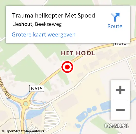 Locatie op kaart van de 112 melding: Trauma helikopter Met Spoed Naar Lieshout, Beekseweg op 19 juli 2021 22:27