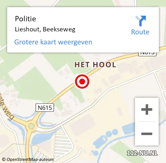 Locatie op kaart van de 112 melding: Politie Lieshout, Beekseweg op 19 juli 2021 22:29