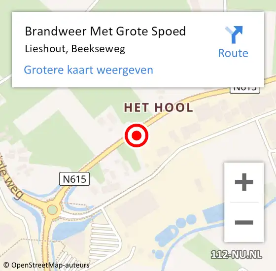 Locatie op kaart van de 112 melding: Brandweer Met Grote Spoed Naar Lieshout, Beekseweg op 19 juli 2021 22:31