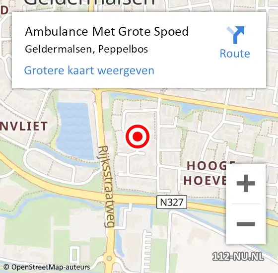 Locatie op kaart van de 112 melding: Ambulance Met Grote Spoed Naar Geldermalsen, Peppelbos op 20 juli 2021 01:21