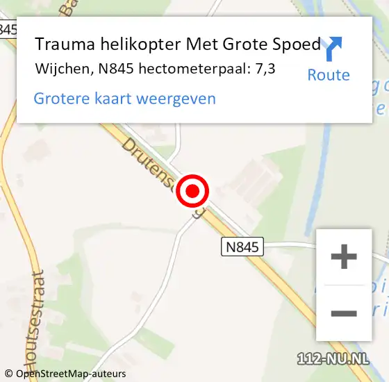 Locatie op kaart van de 112 melding: Trauma helikopter Met Grote Spoed Naar Wijchen, N845 hectometerpaal: 7,3 op 20 juli 2021 01:26