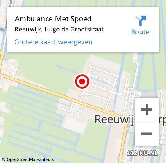 Locatie op kaart van de 112 melding: Ambulance Met Spoed Naar Reeuwijk, Hugo de Grootstraat op 20 juli 2021 03:11