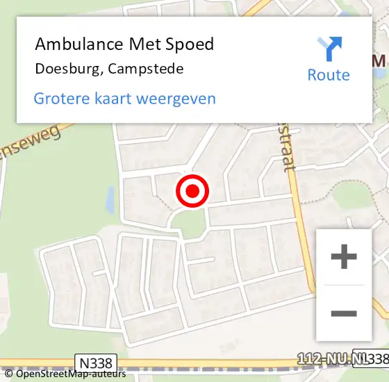 Locatie op kaart van de 112 melding: Ambulance Met Spoed Naar Doesburg, Campstede op 20 juli 2021 09:15