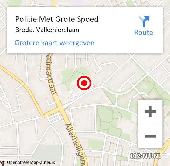 Locatie op kaart van de 112 melding: Politie Met Grote Spoed Naar Breda, Valkenierslaan op 20 juli 2021 09:43