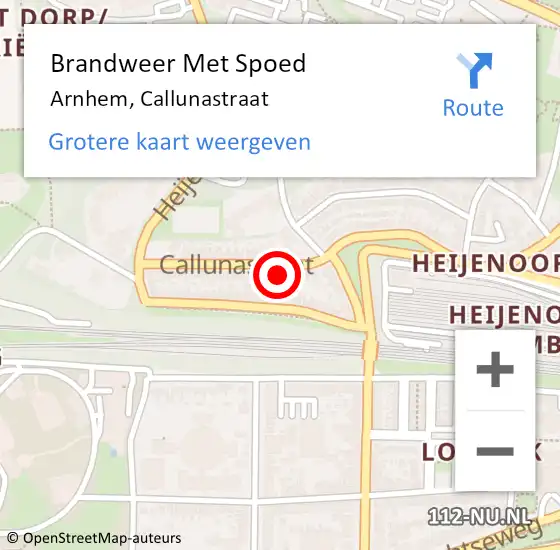 Locatie op kaart van de 112 melding: Brandweer Met Spoed Naar Arnhem, Callunastraat op 20 juli 2021 10:59