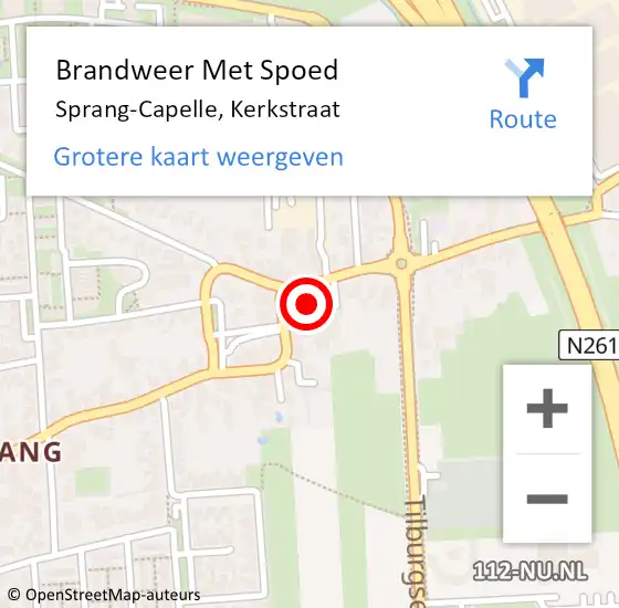 Locatie op kaart van de 112 melding: Brandweer Met Spoed Naar Sprang-Capelle, Kerkstraat op 20 juli 2021 12:55